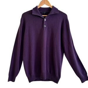 Enzo Mantovani Cashmere 4 Button Elbow Patch Sweater Purple Med Academia Preppy
